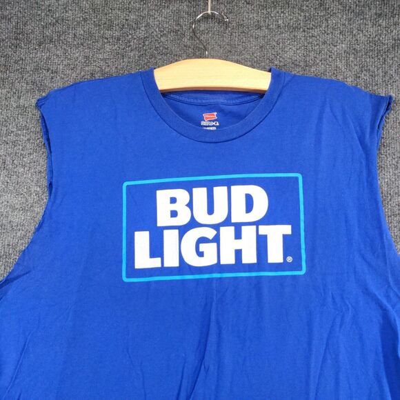 Hanes Nano-T Men's Bud Light Graphic Tank Top Blue XL Sleeveless Crew Neck - Picture 3 of 12